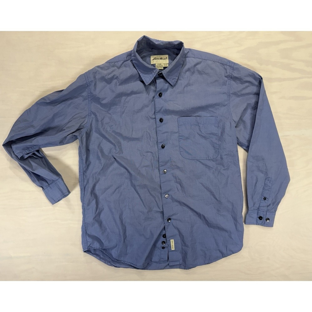 Eddie Bauer Button Up Shirt Men's Size Medium Blue 100% Cotton Long Sleeve